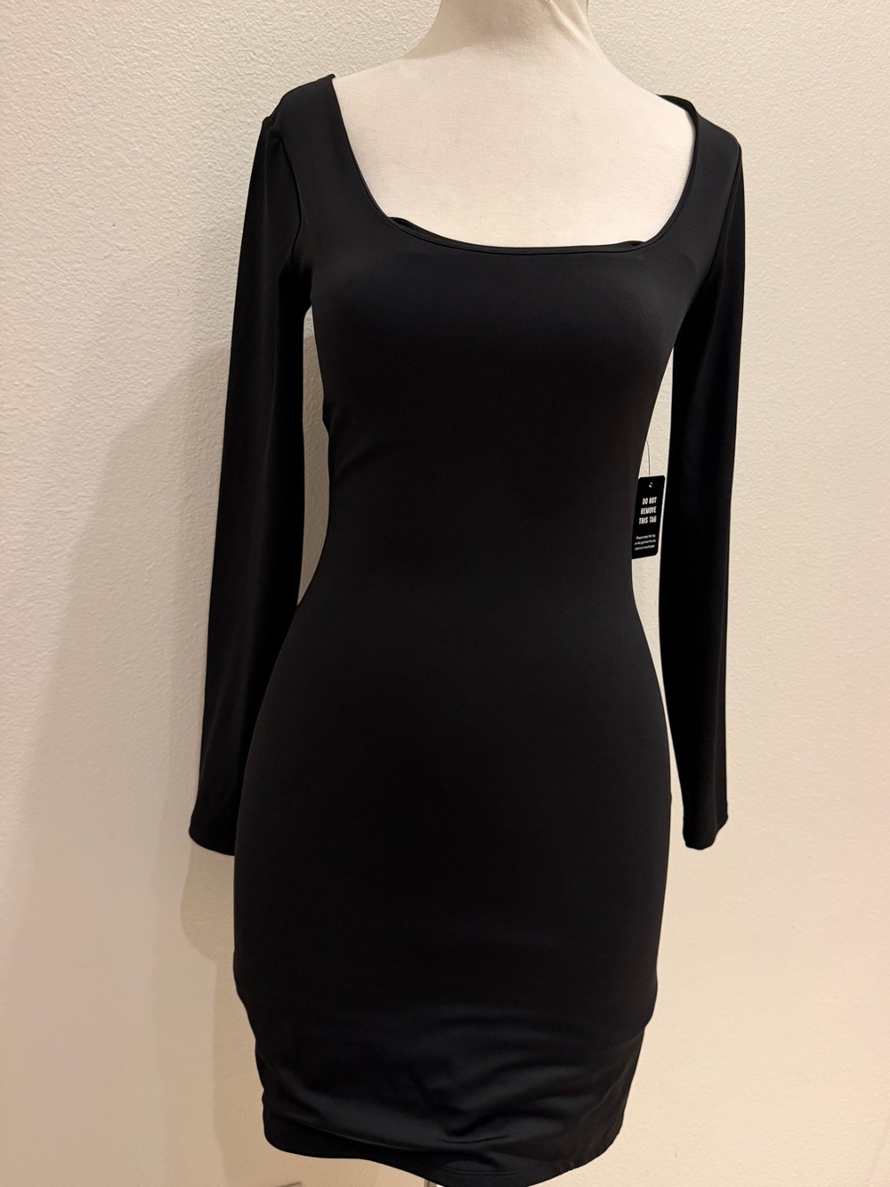 EXPRESS Black Long-Sleeve Square Neck Bodycon Dress